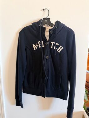 Abercrombie & Fitch Navy Logo Sherpa-Lined Hoodie